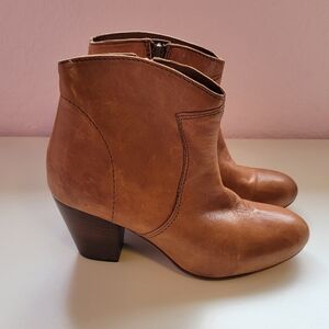 Boden Brown Leather Ankle Boots Size 40 Wood Heel Side Zip Office Weekend Travel
